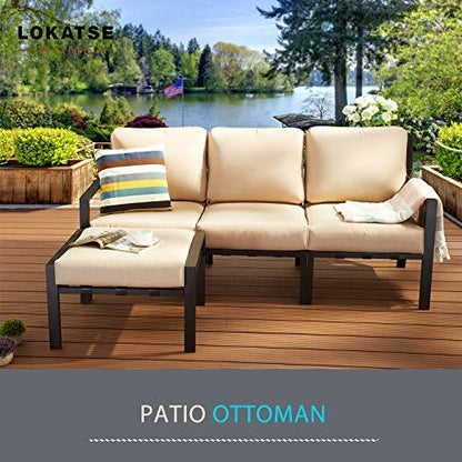 LOKATSE HOME Outdoor Ottoman Patio Footstool Small Seat Furniture with Soft Thick Cushion for Garden Yard Deck Poolside - CookCave