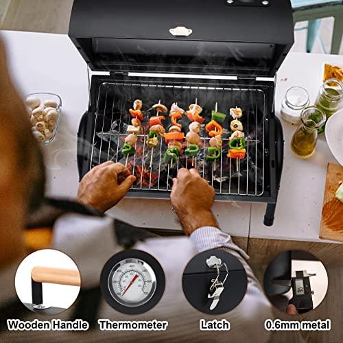HaSteeL Portable Charcoal Grill, Small Folding Outdoor Grill, Mini Black Barbecue Grill with Thermometer, Compact Tabletop BBQ Grill for Camping Picnic Backyard Patio, 116 Square Inches & Screwdriver - CookCave