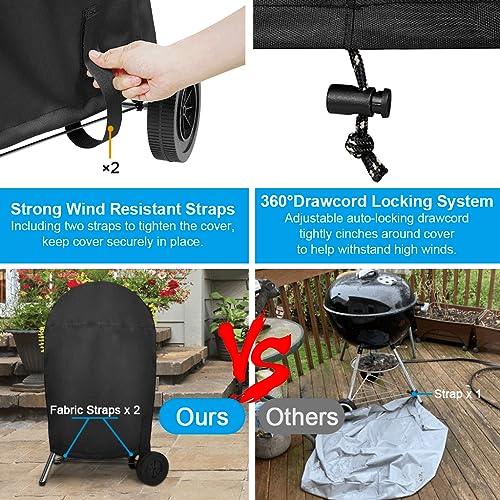 KINGLY Charcoal Kettle Grill Cover for Weber Kettle 22 Inch Charcoal Grill Rip-Proof Upgraded Material Kettle BBQ Gas Grill Cover with Hook&Loop and Drawstring Waterproof UV & Fade Resistant - CookCave