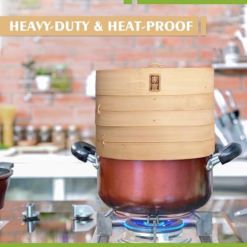 Zoie + Chloe Bamboo Steamer Basket - 2-Tier Dumpling Steamer for Cooking with 2 Reusable Cotton Liners for Bao, Dim Sum, Veggies, Asian Steamed Buns -Stackable, Space-Efficient - 8-Inch Steam Basket - CookCave