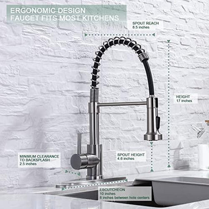 WEWE Kitchen Faucets, Commercial Brushed Nickel Stainless Steel Pull Down Sprayer Single Hole Single Handle RV Farmhouse Laundry Outdoor Faucet for Kitchen Sink, llaves para fregaderos de cocina - CookCave