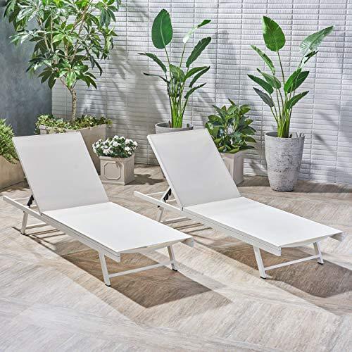 Christopher Knight Home Salton Outdoor Aluminum and Mesh Chaise Lounge Set, 2-Pcs Set, White / White - CookCave