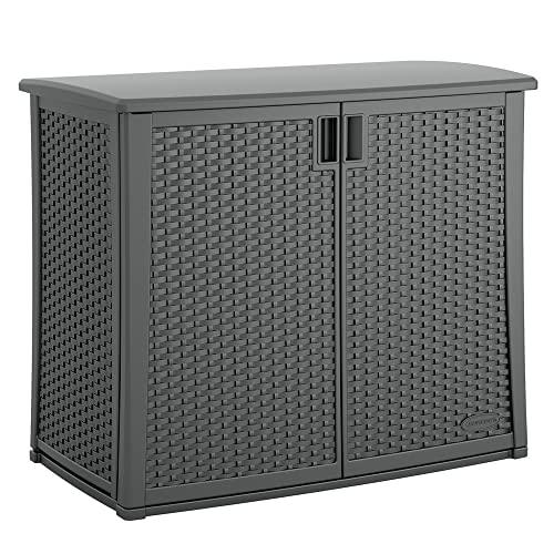 Suncast Outdoor Storage Cabinet with Pad-Lockable Doors, Freestanding Outdoor Patio Storage Unit, 42" W x 23" D x 35.5" H, Cool Gray - CookCave