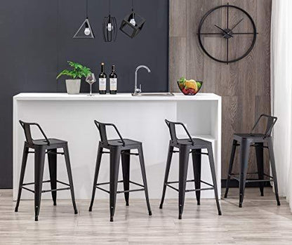 HAOBO Home 26" Low Back Metal Counter Stool Height Bar Stools [Set of 4] for Indoor/Outdoor Barstools, Matte Black - CookCave