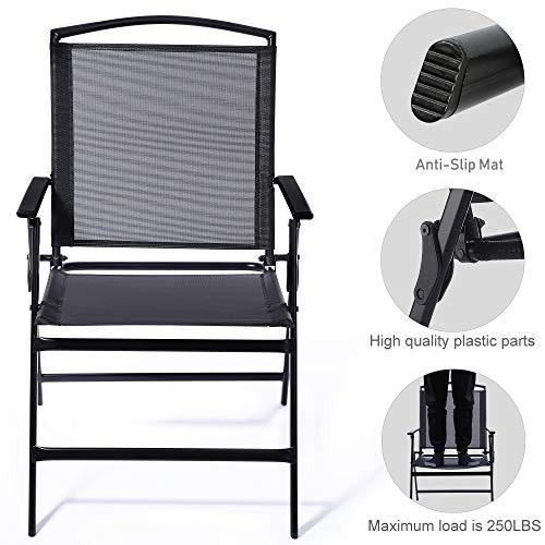 Bylring Patio Folding Sling Dining Chairs Portable Outdoor Indoor Backrest Household Seats for Outside Lawn Garden Balcony Pool Yard with Armrest Set of 4(Black) - CookCave