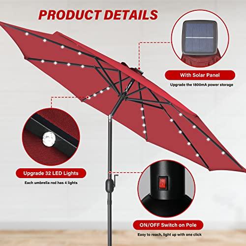 Simple Deluxe 9' Solar Umbrella 32 LED Lighted Patio Umbrella Table Market Umbrella with Push Button Tilt/Crank Outdoor Umbrella for Garden, Deck, Backyard and Pool, Red - CookCave