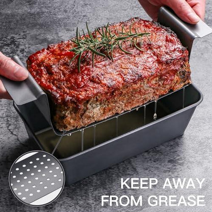 HONGBAKE 4 Pack Meatloaf Pan with Drain Tray, 9 x 5 Inches Loaf Pans with Insert, Nonstick Meat Loaf for Baking, Grey - CookCave