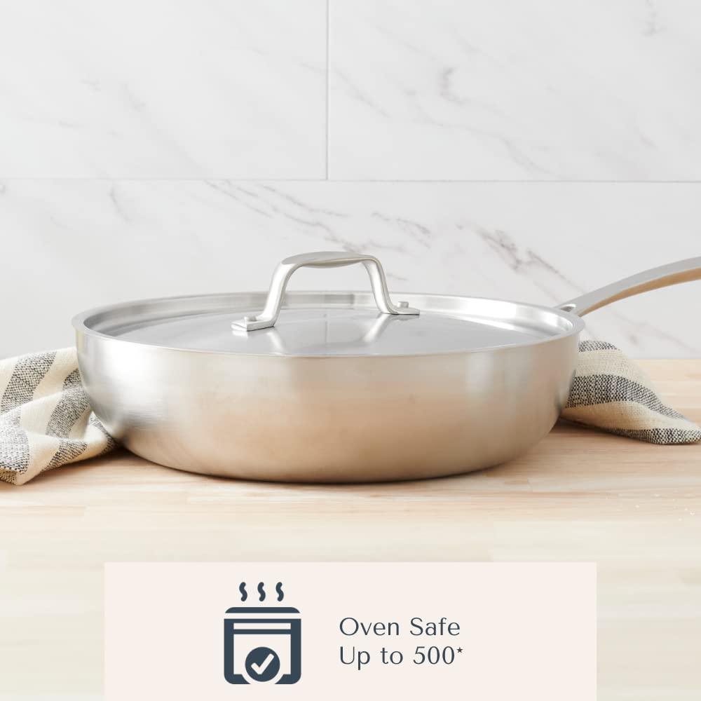 American Kitchen - 3 Quart Stainless Steel Saucier, 10 inch Easy-Stir Chef's Pan, with Cover, Made In America - CookCave