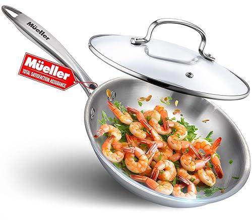 Mueller DuraClad Tri-Ply Stainless Steel 8-Inch Fry Pan with Lid, Extra Strong Cookware, 3-layer Bottom, Even Heat Distribution, Ergonomic and EverCool Stainless Steel Handle - CookCave