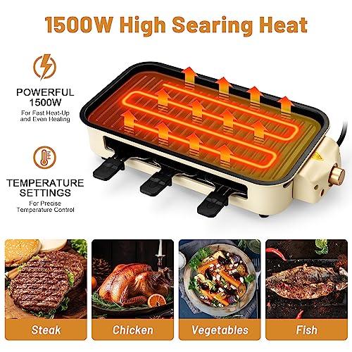 SUEWRITE Indoor Grills Electric Smokeless, Indoor Grills for Kitchen with Non-Stick Cooking Removable Plate, Portable Korean BBQ Grill with Removable Temperature Control, Dishwasher Safe, 1500W - CookCave