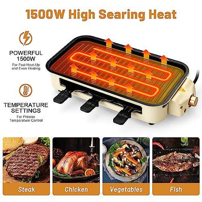 SUEWRITE Indoor Grills Electric Smokeless, Indoor Grills for Kitchen with Non-Stick Cooking Removable Plate, Portable Korean BBQ Grill with Removable Temperature Control, Dishwasher Safe, 1500W - CookCave