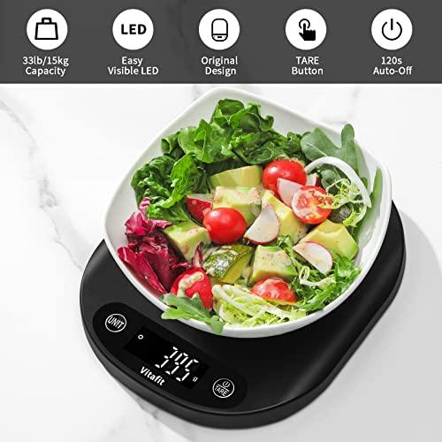 Vitafit 33lbs Kitchen Food Scale Digital Weight Grams and Ounces for Weight Loss, Weighing Professional Since 2001, Cooking,Baking and Keto, Batteries Included, Black - CookCave