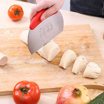 1 pcs Dough Pastry Scraper Chopper/Stainless Steel Dough Scraper Cutter with Ergonomic Rubber Non-Slip Grip/Dough Scraper Cutter/Pro Pastry Pizza Cutter Chopper (Red) - CookCave