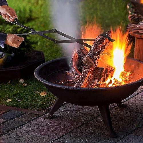 Heavy Duty 32 inch Long Fireplace Fire Pit Poker Stick and 25 Inch Campfire Fireplace Tongs Tool Sets, Log Grabber Fire Pit Tools for Fireplace Wood Stove, Campfire, Bonfires, Indoor & Outdoor Use - CookCave