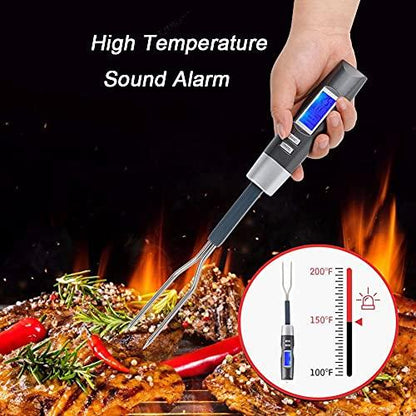 Meat Thermometer Fork, LCD Disply Digital Cooking Thermometer Fork Instant Read BBQ Fork Suitable for Kitchen, Grilling, Barbecue, Turkey - CookCave