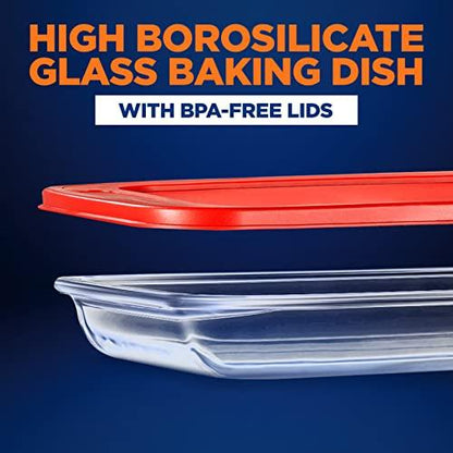NutriChef 4 Sets Glass Bakeware - High Borosilicate Rectangular Glass Baking Dish w/Red BPA-Free PE Lids, Freezer-to-Oven Home Kitchen Bake Casserole Food Storage Stackable Tray Pan, Dishwasher Safe - CookCave
