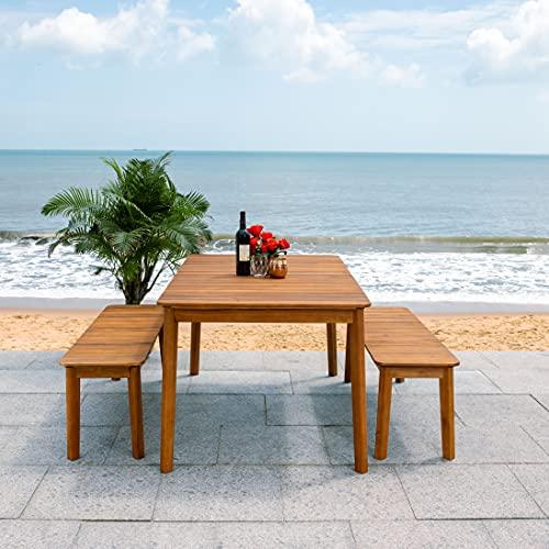 SAFAVIEH Outdoor Collection Europa Natural Acacia Wood 3-Piece Patio Dining Set PAT7082A - CookCave