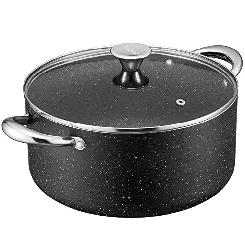 BEZIA Cooking Pot with Lid, 6 Quart Nonstick Stock Pot/Stockpot with Lid, Non Stick 6 QT Large Capacity Induction Pot for Soup, Broth, Chili, Stew - All Stove Compatible - CookCave