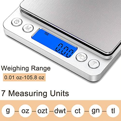 Food Scale Digital Kitchen Scale for Food Ounces and Grams, Small Electronic Pocket Scale for Weight Loss, Baking, Cooking, Coffee, Jewelry, 6.6lb/3kg, 0.01oz/0.1g Precision (Batteries, 2 Trays) - CookCave