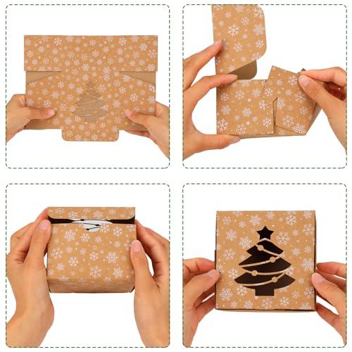 Moretoes 30pcs 4x4x2.5in Christmas Cookie Boxes, Small Xmas Bakery Boxes with Window Brown Kraft Treat Boxes for Holiday Party Favor Pastries, Cupcakes, Donuts Gift Warpping - CookCave