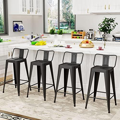 SHINEBOOM Metal Bar Stools Set of 4 Barstools Indoor/Outdoor Matte Black Counter Height Bar Stools Bar Chairs, Bar Stools with Back 24" Bar Stools Counter Height for Kitchen Island Dining Room - CookCave