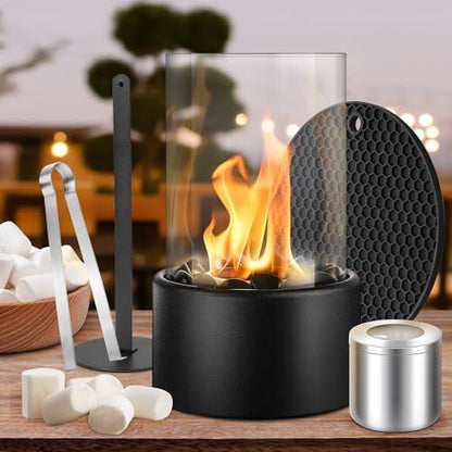 Portable Fire Pit Table Top Fireplace Bowl - 10'' Tabletop Firepit Smokeless Heaters Indoor Smores Maker Home Decor, Outdoor Fuel Campfire Windproof Glass for Patio Balcony Porch Camping - CookCave