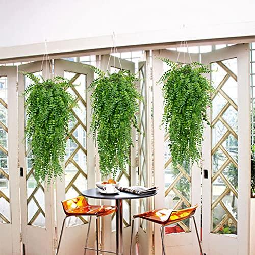 SzJias Artificial Hanging Plants Ferns Faux Fake Plants for Patio Porch Outdoor Decor (2 Pcs) - CookCave