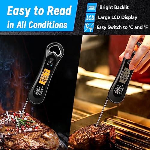 Biison Meat Thermometer for Grilling, Digital Instant Read Food Thermometer with Bottle Cap Opener, Kitchen Gadgets with Backlight & Calibration for Candy, BBQ, Grill,Liquids, Beef, Turkey - CookCave