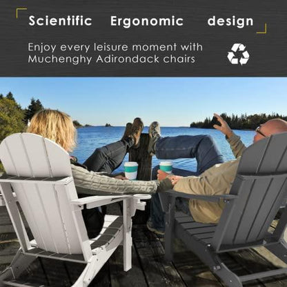 MUCHENGHY Outdoor Folding Adirondack Chair Weather Resistant Patio Chair with Cup Holder for Outside, Deck, Lawn, Backyard, Garden, Fire Pit, Campfire Lounger(Gray) - CookCave