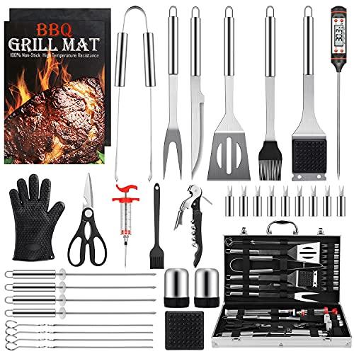 Birald Grill Set BBQ Tools Grilling Tools Set Gifts for Men, 34PCS Stainless Steel Grill Accessories with Aluminum Case,Thermometer, Grill Mats for Camping/Backyard Barbecue,Grill Utensils Set for Dad - CookCave