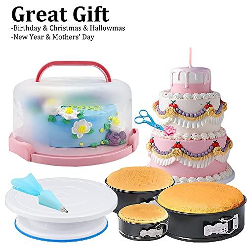 Gawren-H&E Cake Decorating Kit with Cake Carrier,678 PCS Cake Decorating Supplies Kit with 3 Springform Pans,Piping Bags and 74 Piping Tips,Chocolate Mold,Turntable - Baking Supplies Kit Set - CookCave