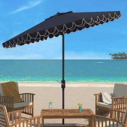 Safavieh PAT8106A Outdoor Elegant Valance Navy and White 11-Foot Round UV Protected Umbrella - CookCave