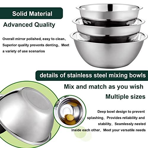 ChaoChuHui 5 packs Thicker Stainless Steel Flat Bottom Mixing Bowls, Nesting Mixing Bowls for Space Saving Storage, Polished Mirror Mixing Bowl Set for Kitchen - Great for Cooking, Baking, Prepping - CookCave