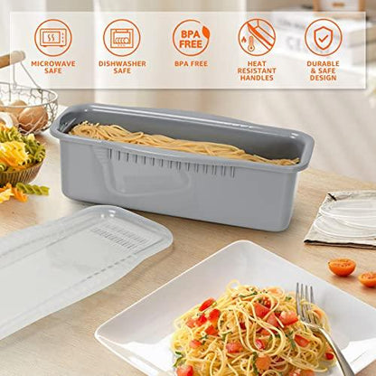 Microwave Pasta Cooker with Strainer Lid- Quick and Easy Cooks 4 Servings Spaghetti Cooker- No Sticking or Waiting For Boil- Perfect Make Pasta Every Time- For Dorm, Kitchen or Office - CookCave