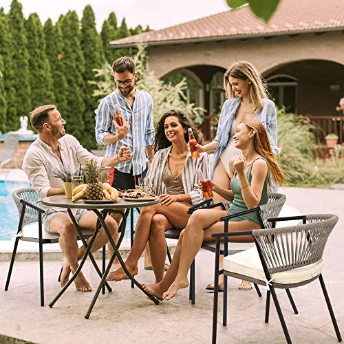 YITAHOME Outdoor Dining Chair Set of 4, Rope Woven Design Stackable Chairs, Indoor-Outdoor Armchair Seating for Patio, Backyard, Poolside, Balcony - Beige - CookCave