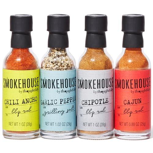 Smokehouse by Thoughtfully BBQ Rubs Gift Set, Vegan & Vegetarian, Barbecue Rub Flavors Include Cajun, Chipotle, Garlic Pepper & Chili Ancho BBQ Rubs, Set of 4 - CookCave