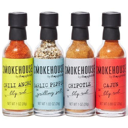 Smokehouse by Thoughtfully BBQ Rubs Gift Set, Vegan & Vegetarian, Barbecue Rub Flavors Include Cajun, Chipotle, Garlic Pepper & Chili Ancho BBQ Rubs, Set of 4 - CookCave