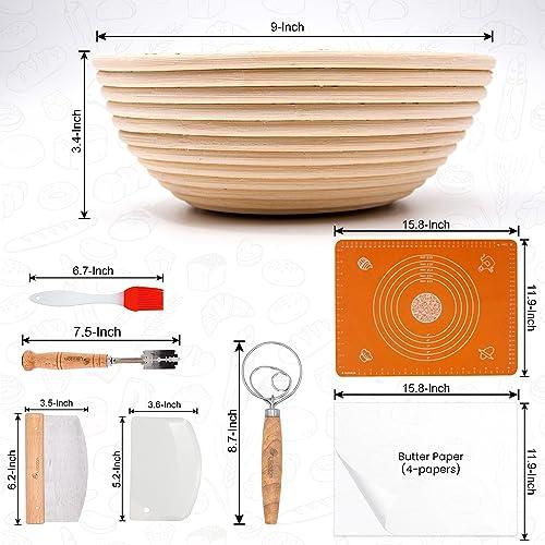 Liliadon Proofing Baskets Sourdough Starter Set of 11 - 2 Round 9 Inches Banneton Bread Basket, Supplies and Tools for Bread Baking Starter Kit Perfect for Gift - CookCave