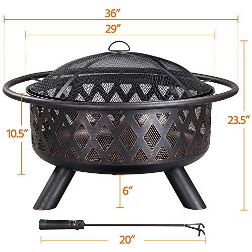 Yaheetech 36 Inch Outdoor Round Fire Pit - Backyard Patio Garden Stove Bonfire Wood Burning Firepit for Outside with Spark Screen and Poker - CookCave