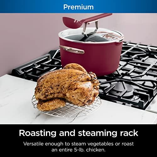 Ninja CW202RD Foodi NeverStick PossiblePot, Premium Set with 7-Quart Capacity Pot, Roasting Rack, Glass Lid & Integrated Spoon, Nonstick, Durable & Oven Safe to 500°F, Cherry Tart - CookCave