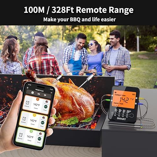 Rilitor Bluetooth Meat Thermometer,Wireless Digital Grill Thermometer with 4 Probes, Oven BBQ Thermometer with 100M/328Ft Smart APP Remote Suit for Kitchen Food Garden Smoker Barbecue Cooking - CookCave