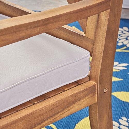 Christopher Knight Home Peter | Outdoor Acacia Wood Dining Chair Set of 2, Teak/Cream Cushion - CookCave