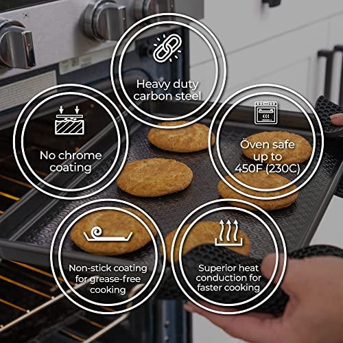 KITCHENATICS 12-PC Baking Pan Set Nonstick, Durable Carbon Steel Baking Sheets for Oven, Nonstick Baking Pans Set with Muffin Pan, Loaf Pan, Pizza Pan, Cookie Sheet Pan - Black Bakeware Sets - CookCave