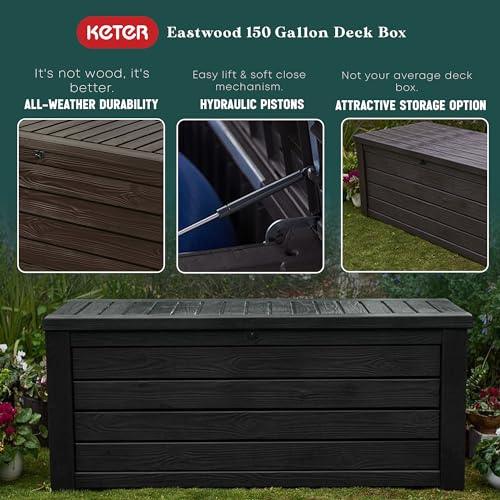 Keter Westwood 150 Gallon Plastic Backyard Outdoor Storage Deck Box for Patio Decor, Furniture Cushions, Garden Tools, & Pool Accessories, Espresso - CookCave