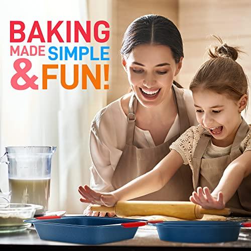 NutriChef 8-Piece Nonstick Bakeware Set - PFOA, PFOS, PTFE-Free Carbon Steel Baking Trays w/Heatsafe Silicone Handles, Oven Safe Up to 450°F, Pizza Loaf Muffin Round/Square Pans, Cookie Sheet - CookCave