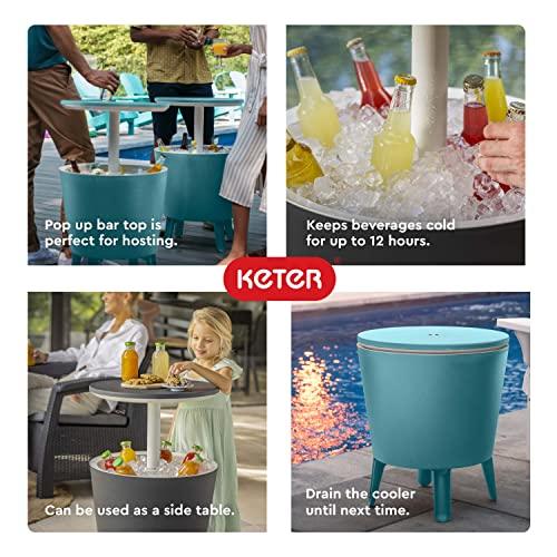 Keter Modern Cool Bar Outdoor Patio Furniture and Hot Tub Side Table with 7.5 Gallon Beer and Wine Cooler, Dark Grey - CookCave