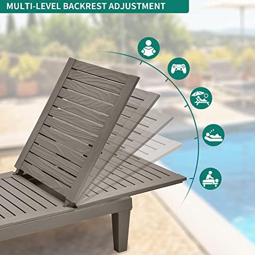 YITAHOME Chaise Outdoor Lounge Chairs with Adjustable Backrest, Sturdy Loungers for Patio & Poolside, Easy Assembly & Waterproof & Lightweight with 265lbs Weight Capacity, Set of 2, Taupe - CookCave