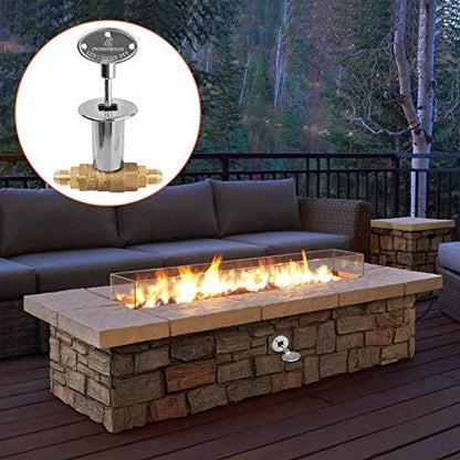 EXCELFU Fire Pit Installation Kit with 1/2" Chrome Key Valve, Propane Gas Fire Pit Valve Control System Kit Hose Assembly Replacement for Propane Gas Connection, 150K BTU Max - CookCave