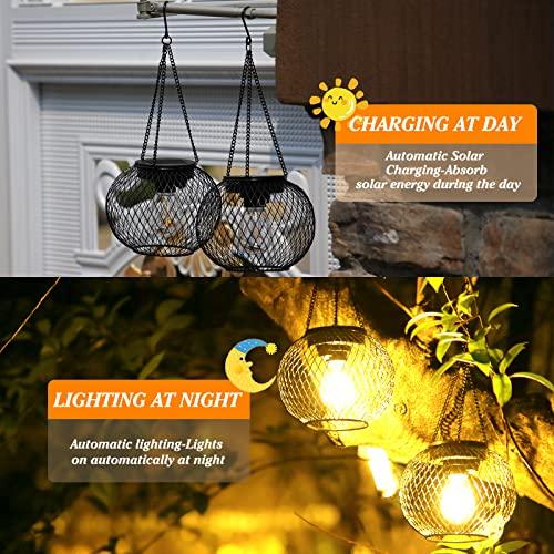 KagoLing Solar Lantern Outdoor, Upgraded Hanging Solar Lights Outdoor Garden Christmas Decorations Decorative Lighting Solar Powered Waterproof Tree Lantern for Garden Yard Patio Pathway, 2 Pack - CookCave