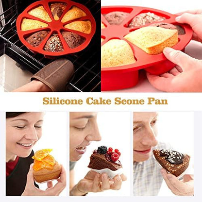 GerlWorld 2PCS Silicone Scone Pan, Non-stick Cake Baking Mold, Triangle 8 Cavity Pizza Pan, Food-grade Silicone Mold Specialty and Novelty Cake Pan for Brownies Muffins, Cheesecake, BPA Free Bakeware - CookCave